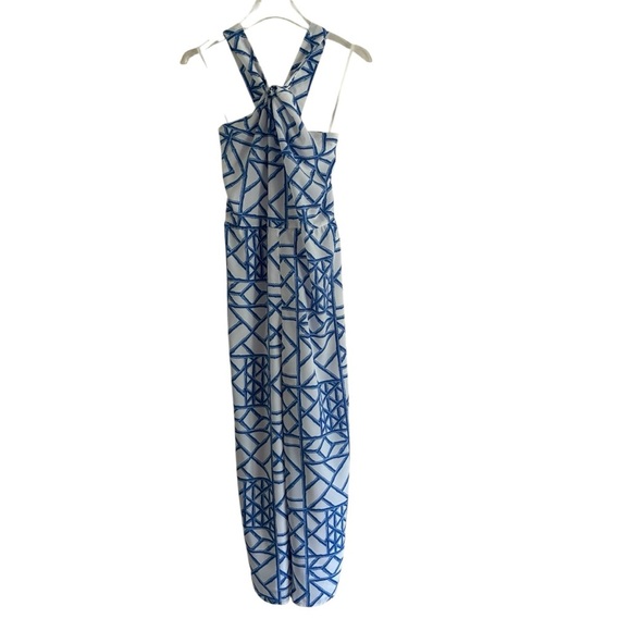 Vineyard Vines Bamboo Lattice Halter Jumpsuit Size 10 Blue White - Picture 6 of 16